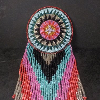 Huge Southwestern 13" Beaded Rosette Hair Clip Barrette Regalia