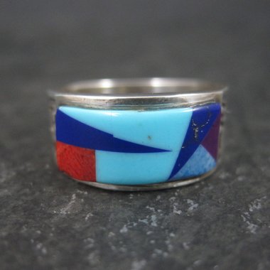 Vintage Southwestern Sterling Inlay Ring Size 5.5