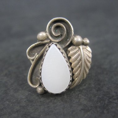 Southwestern Sterling Mother of Pearl Feather Ring Size 6.5