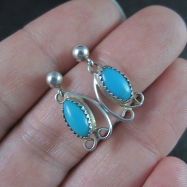 Dainty Southwestern Estate Sterling Turquoise Earrings