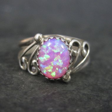 Southwestern Sterling Pink Opal Ring Size 8