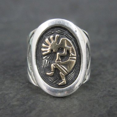 Vintage Sterling 14K Kokopelli Ring Size 5.75