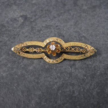 Antique 10K Diamond Brooch Pin