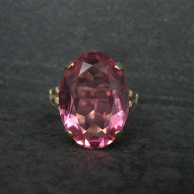 Antique Gold Filled Pink Glass Ring Size 7