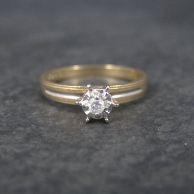 Simple Vintage 10K Diamond Illusion Solitaire Engagement Ring Size 6