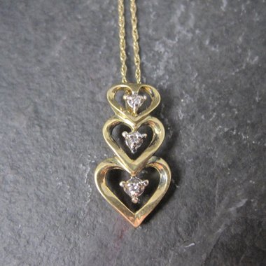 Dainty Vintage 10K Diamond Heart Pendant Necklace