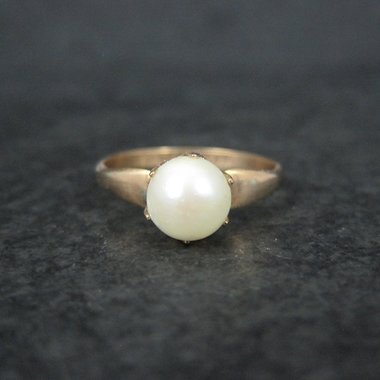 Vintage Gold Filled Pearl Solitaire Ring Old New Stock