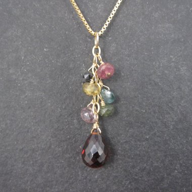 Vintage 14K Briolette Gemstone Pendant Necklace