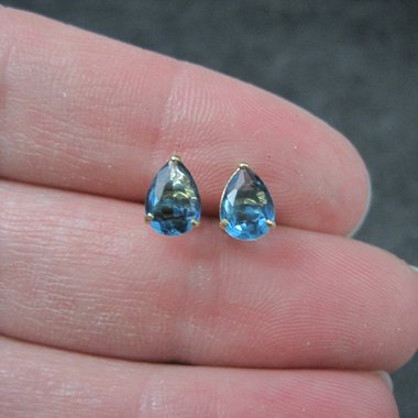 14K Pear Cut Blue Zircon Stud Earrings