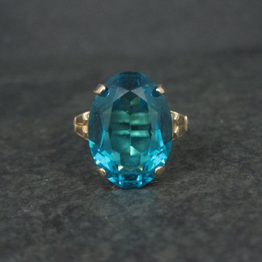 Antique Gold Filled Teal Glass Ring Size 9