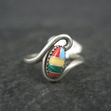 Dainty Southwestern Sterling Inlay Ring New Old Stock Multiple Sizes
