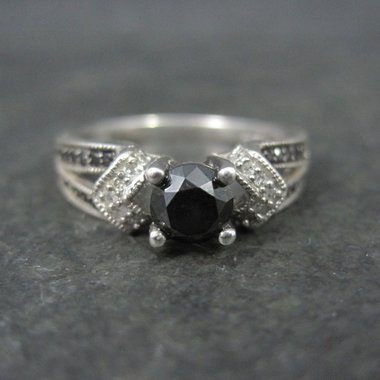 Estate Sterling Black Diamond Engagement Ring Size 8