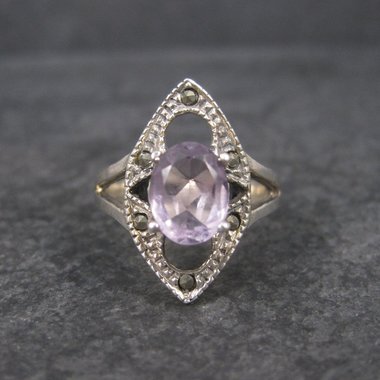 Vintage Sterling Amethyst Marcasite Ring Size 8