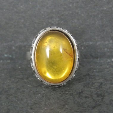 Vintage Sterling Amber Ring Size 8