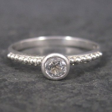 Simple Sterling White Topaz Solitaire Ring Size 9 Clyde Duneier
