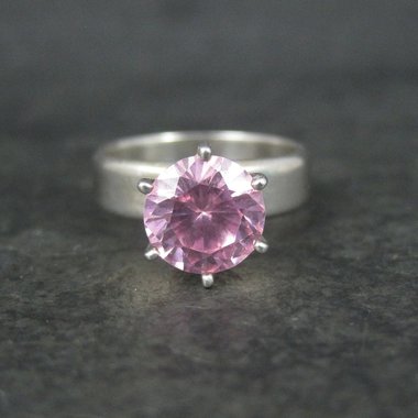 90s Sterling Pink Cz Solitaire Ring Size 5