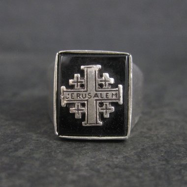 Vintage Jerusalem Ring Size 10 Silver and Onyx