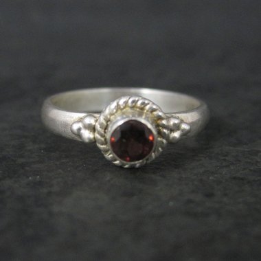 Simple Sterling Garnet Ring Size 7