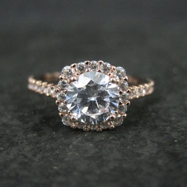 Rose Gold Vermeil Cz Halo Ring Size 8 Estate Sterling Silver