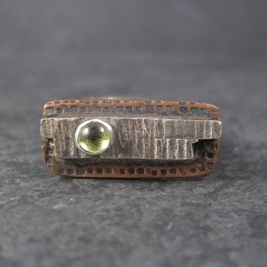 Vintage Modernist Sterling Copper Peridot Ring Size 7