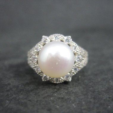 Vintage Sterling Pearl Cz Ring Size 5