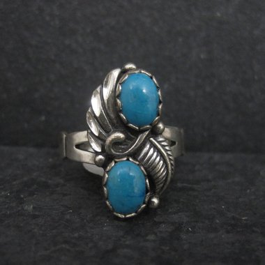 Vintage Southwestern Sterling Turquoise Feather Ring