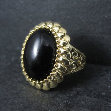 Ornate Vermeil Sterling Onyx Ring Size 8