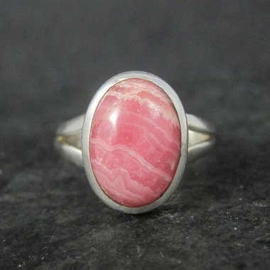 Simple Sterling Silver Rhodochrosite Ring Size 10