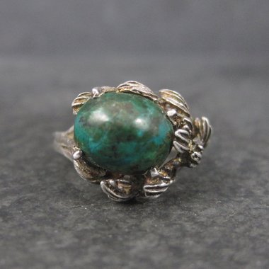 Unusual Vintage Sterling Chrysocolla Leaf Ring Size 5