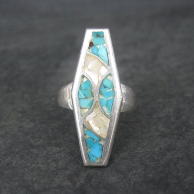 Sterling Crushed Turquoise Mother of Pearl Inlay Ring Size 7