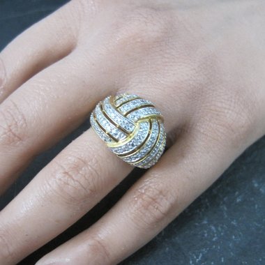 Vintage Vermeil Sterling Diamond Illusion Dome Ring Size 7