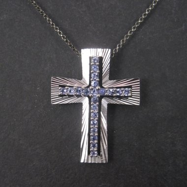 Sterling Silver Cross Pendant with Purple Crystal Stones