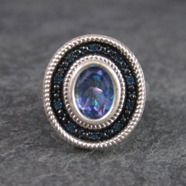 Mystic Topaz Blue Diamond Ring Sterling Size 6