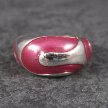 Estate 90s Sterling Pink Enamel Dome Ring Size 7