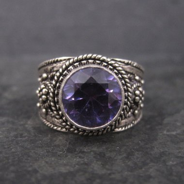 Estate 950 Silver Synthetic Purple Sapphire Ring Size 9