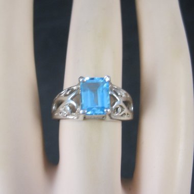 Sterling Filigree Blue Topaz Ring Size 6