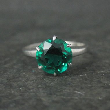 Vintage Sterling Emerald Solitaire Ring New Old Stock Multiple Sizes