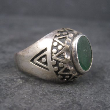 Mens Vintage Sterling Green Roman Glass Ring Size 11