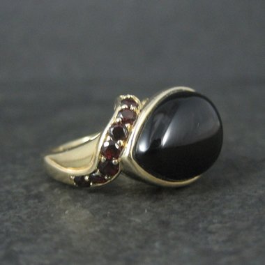 Vintage Vermeil Sterling Onyx Garnet Ring Size 8