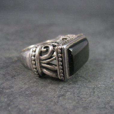 Gothic Vintage Sterling Onyx Filigree Ring Size 6
