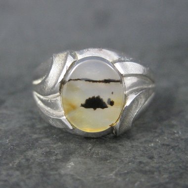 Mens Vintage Sterling Dendritic Agate Ring Size 12.5 Clark & Coombs