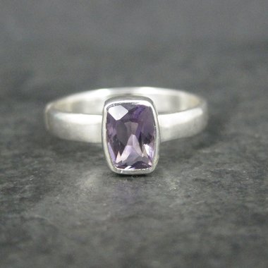 Vintage Sterling Amethyst Solitaire Ring Size 8