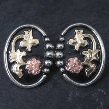 Western Tri Tone Floral Earrings Circle Y New Old Stock