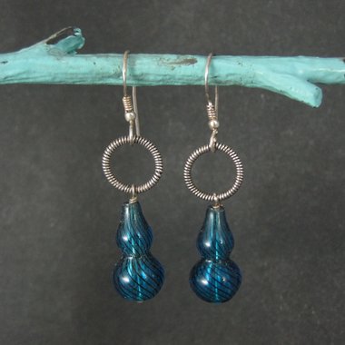 Vintage Sterling Blue Art Glass Earrings