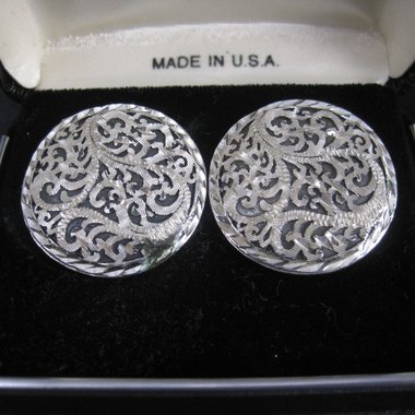 Large Langers Black Hills Silver Diamond Cut Earrings New Old Stock