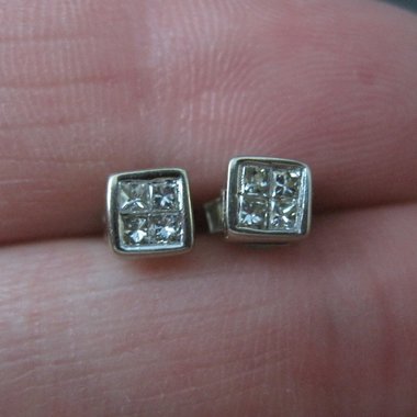 Tiny 14K White Gold Diamond Stud Earrings