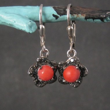 Sterling Coral Flower Lever Back Earrings