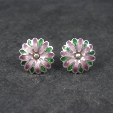 Vintage 980 Sterling Purple Enamel Flower Earrings