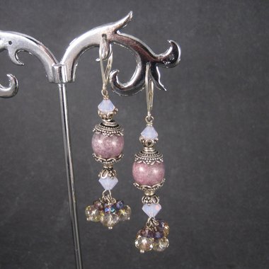 Long Sterling Pink and Purple Art Glass Earrings