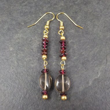 Vintage Garnet Smoky Quartz Earrings